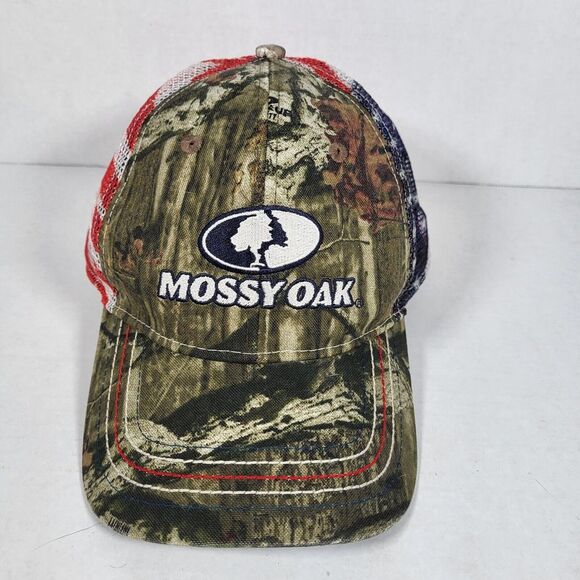 Mossy Oak Camouflage Mesh‎ USA American Flag Snapback Adjustable Hat - Picture 1 of 8